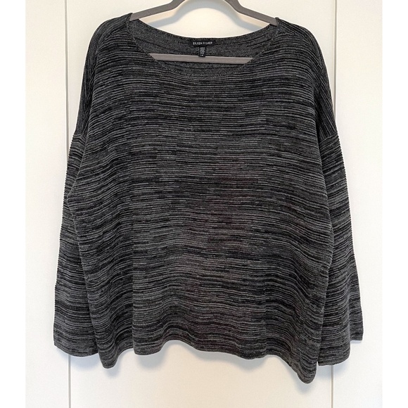 Eileen Fisher Black & Grey Striped Textured Long Sleeve Top - Picture 1 of 8